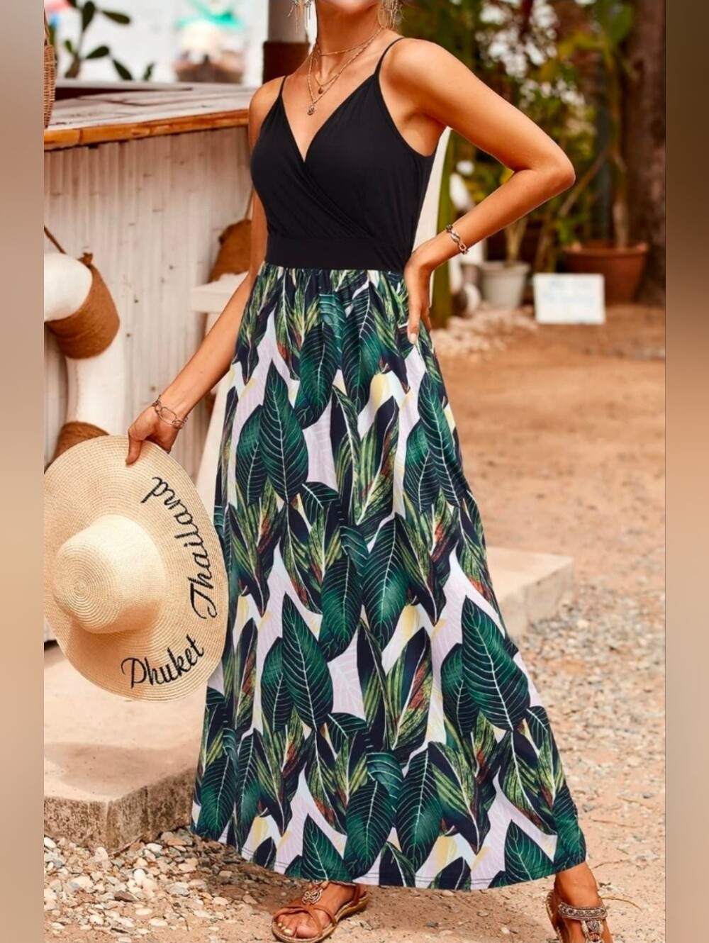 VOTEPRETTY Womens V Neck Wrap Spaghetti Strap Summer Casual Beach Floral Pockets